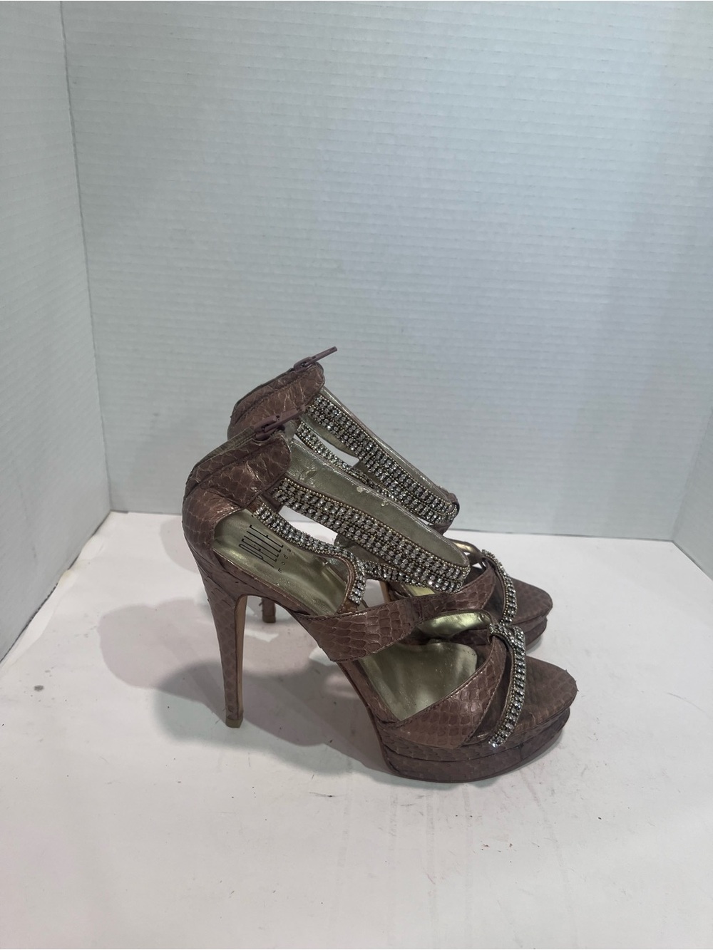 Pelle Moda Brown Rhinestone T-Strap Platform Heels